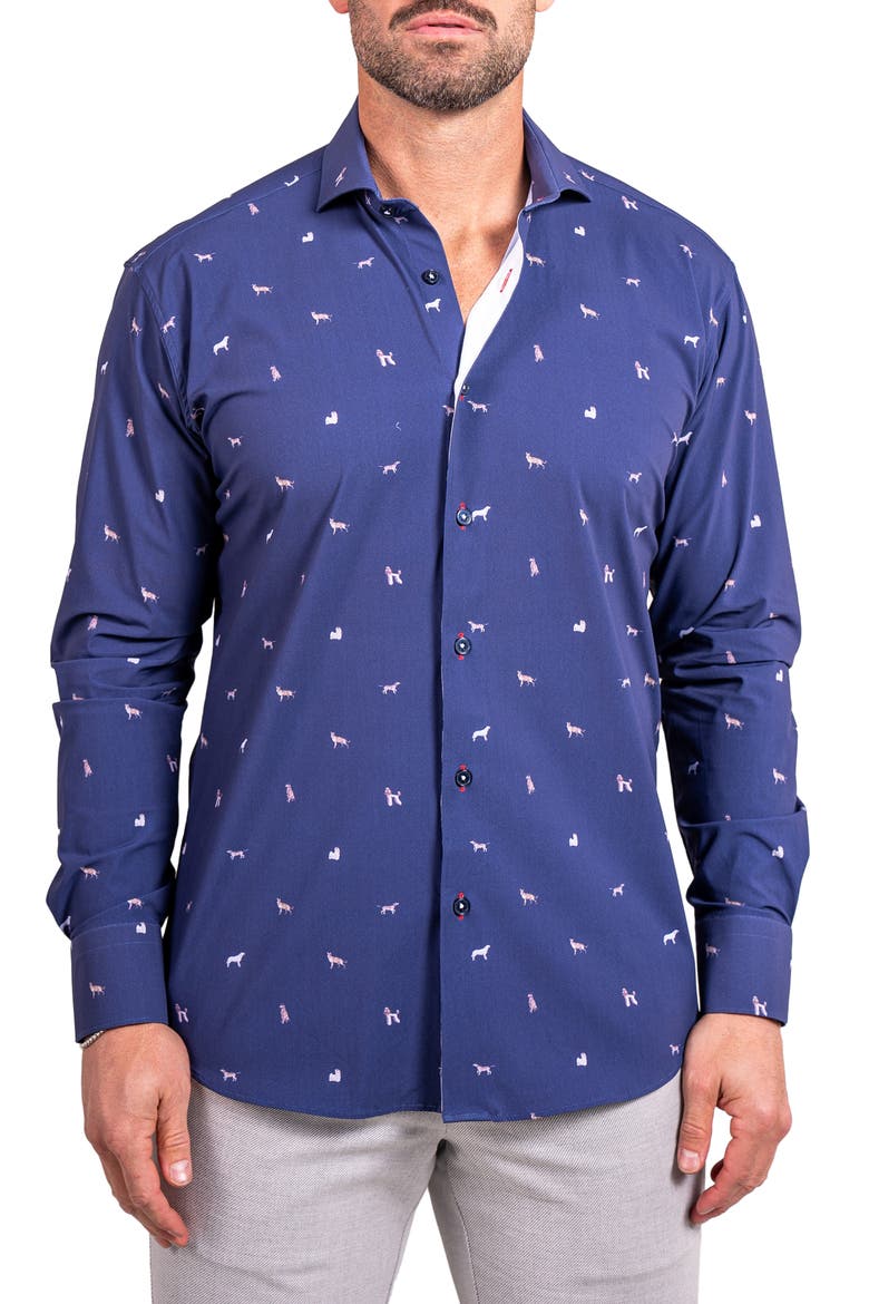 mens dog print dress shirt Einstein Stretch Ascension 0205 Dog Print Contemporary Fit Button-Up Shirt ( Men)
