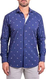 Maceoo Einstein Stretch Ascension 0205 Dog Print Contemporary Fit Button-Up Shirt