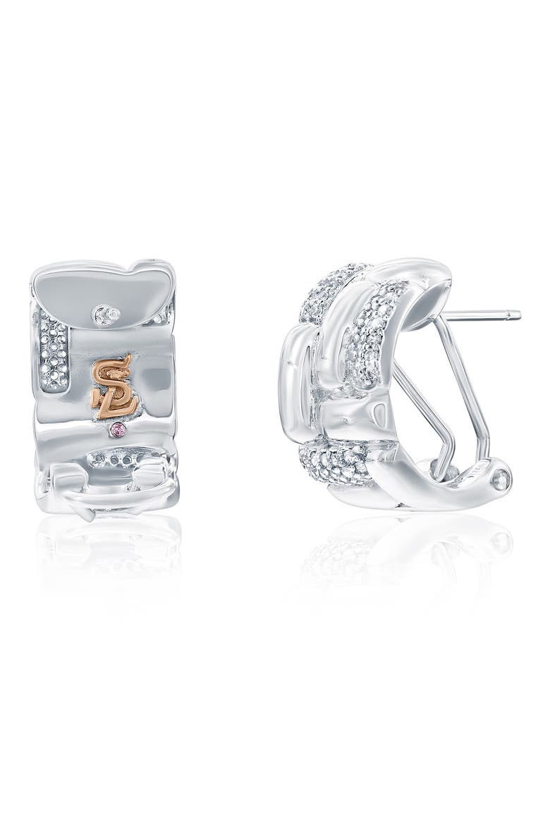 Cubic Zirconia Checkered Woven Huggie Hoop Earrings, Alternate, color, WHITE/ SILVER