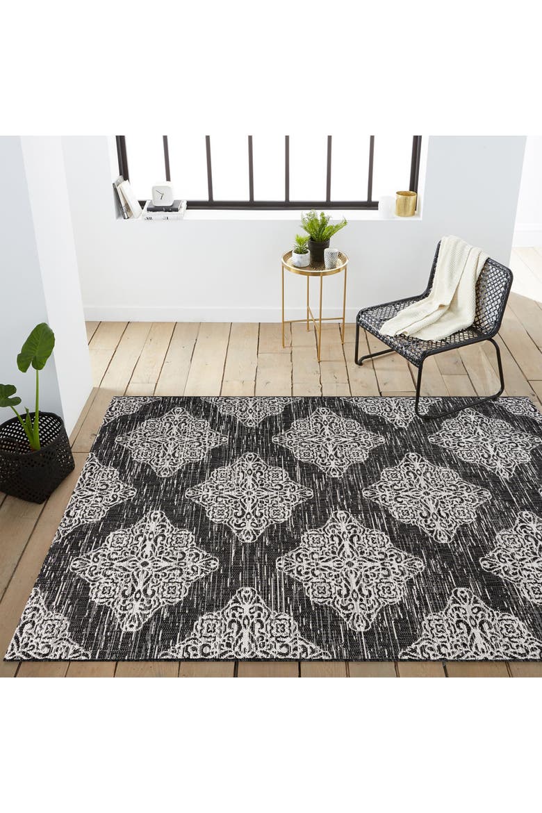 Galon Filigree Indoor/Outdoor Area Rug, Alternate, color, Black/Ivory