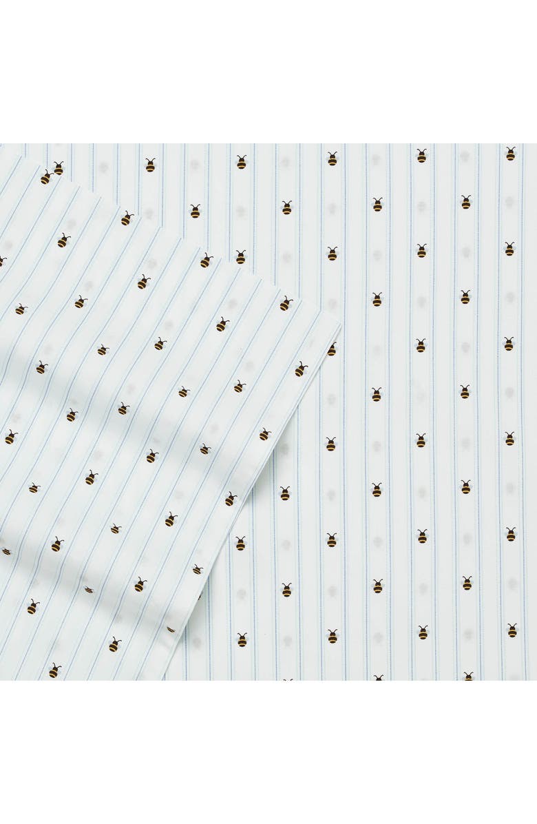 POPPY AND FRITZ Bumble Bee Print 200 Thread Count Cotton Percale Sheet Set, Alternate, color, White