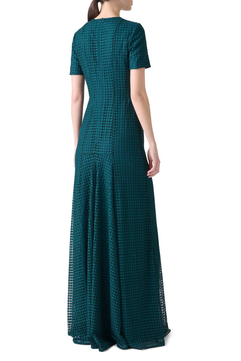 Flower Grid Embroidered Tulle Trumpet Gown, Alternate, color, RIVER GREEN