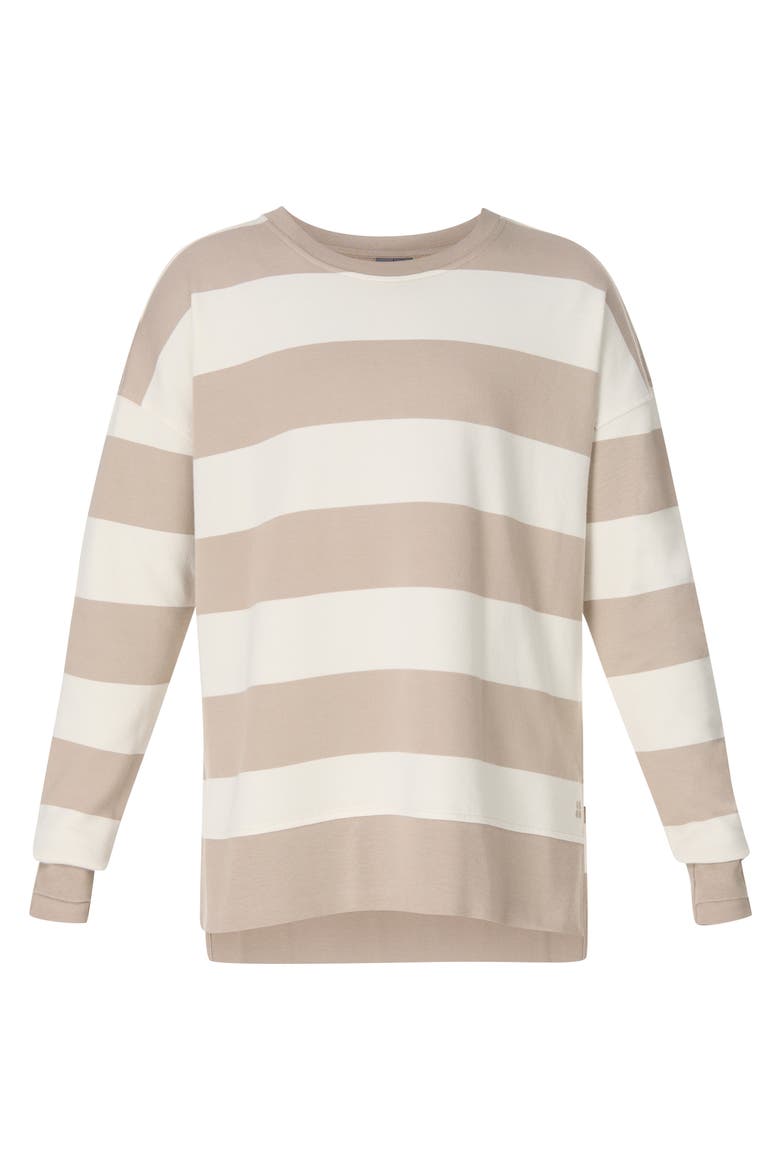 After Class Stripe Longline Sweatshirt, Alternate, color, WHITE/ DUSK BEIGE LARGE STRIPE