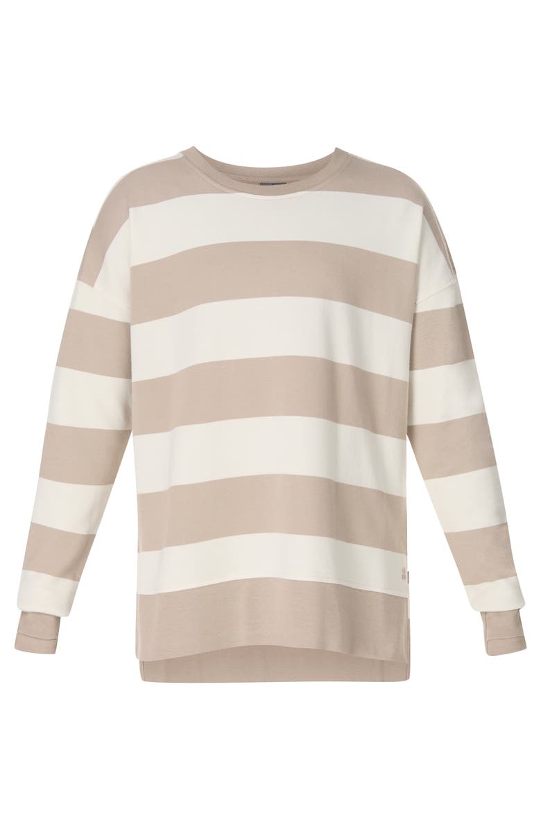 Sweaty Betty After Class Stripe Longline Sweatshirt, Alternate, color, White/ Dusk Beige Large Stripe