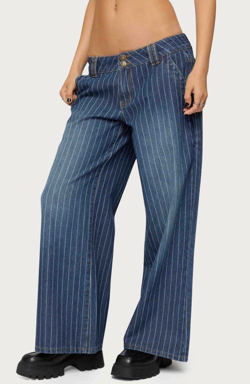 Edikted Cory Stripe Low Rise Wide Leg Jeans In Blue