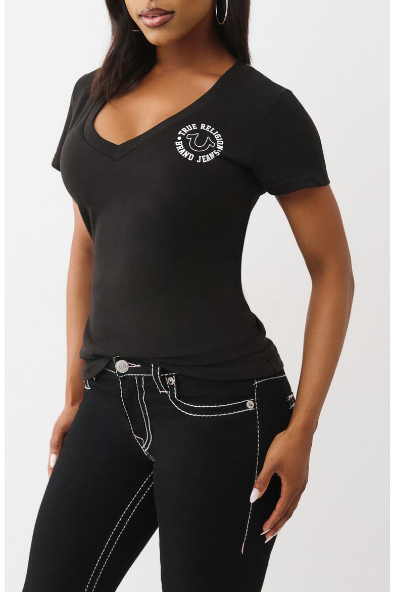 Crystal Horseshoe V-Neck T-Shirt, Alternate, color, JET BLACK