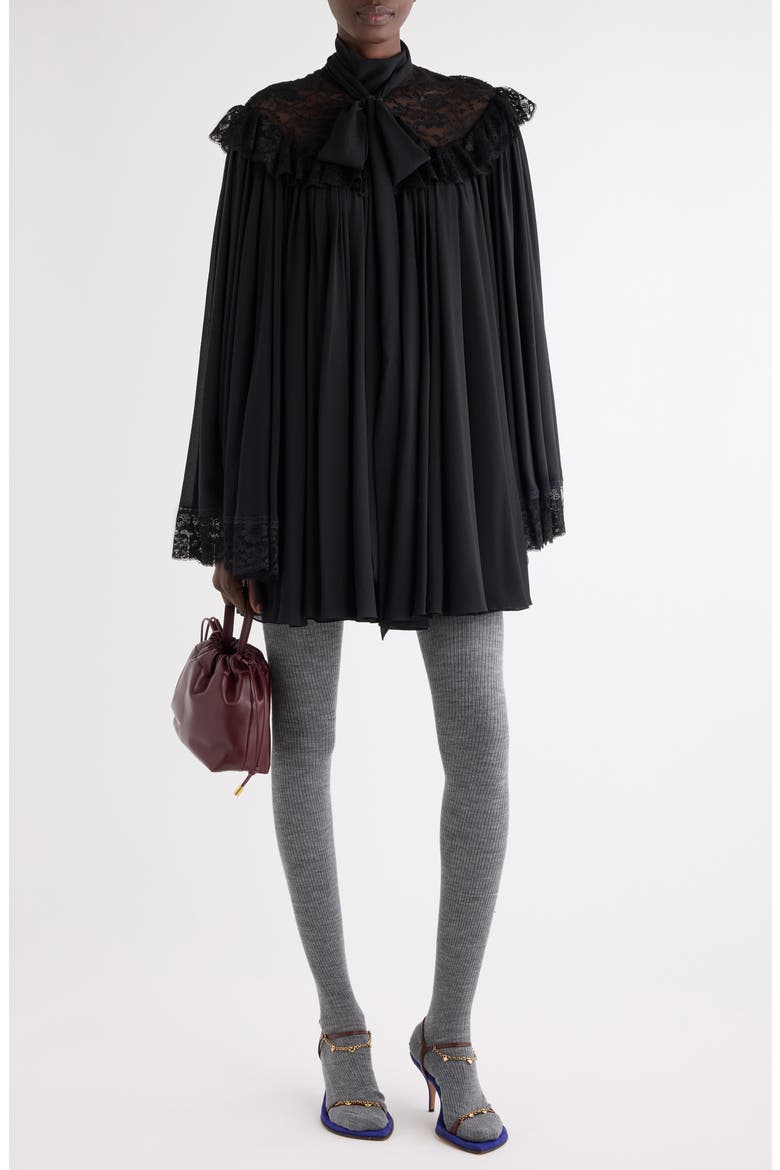 Iconic Long Sleeve Organic Silk Georgette Minidress, Alternate, color, BLACK