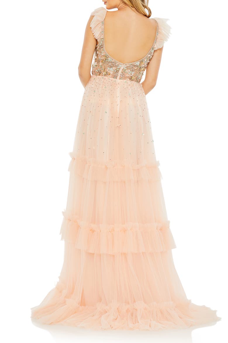 Sequin Bodice Tiered Ruffle Chiffon A-Line Gown, Alternate, color, APRICOT