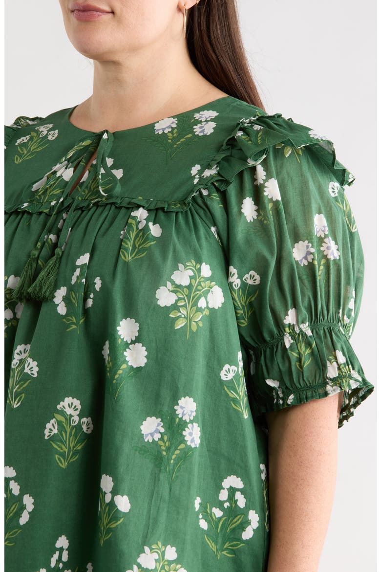 Kestrel Auria Floral Ruffle Puff Sleeve Cotton Top, Alternate, color, CREAM-GREEN