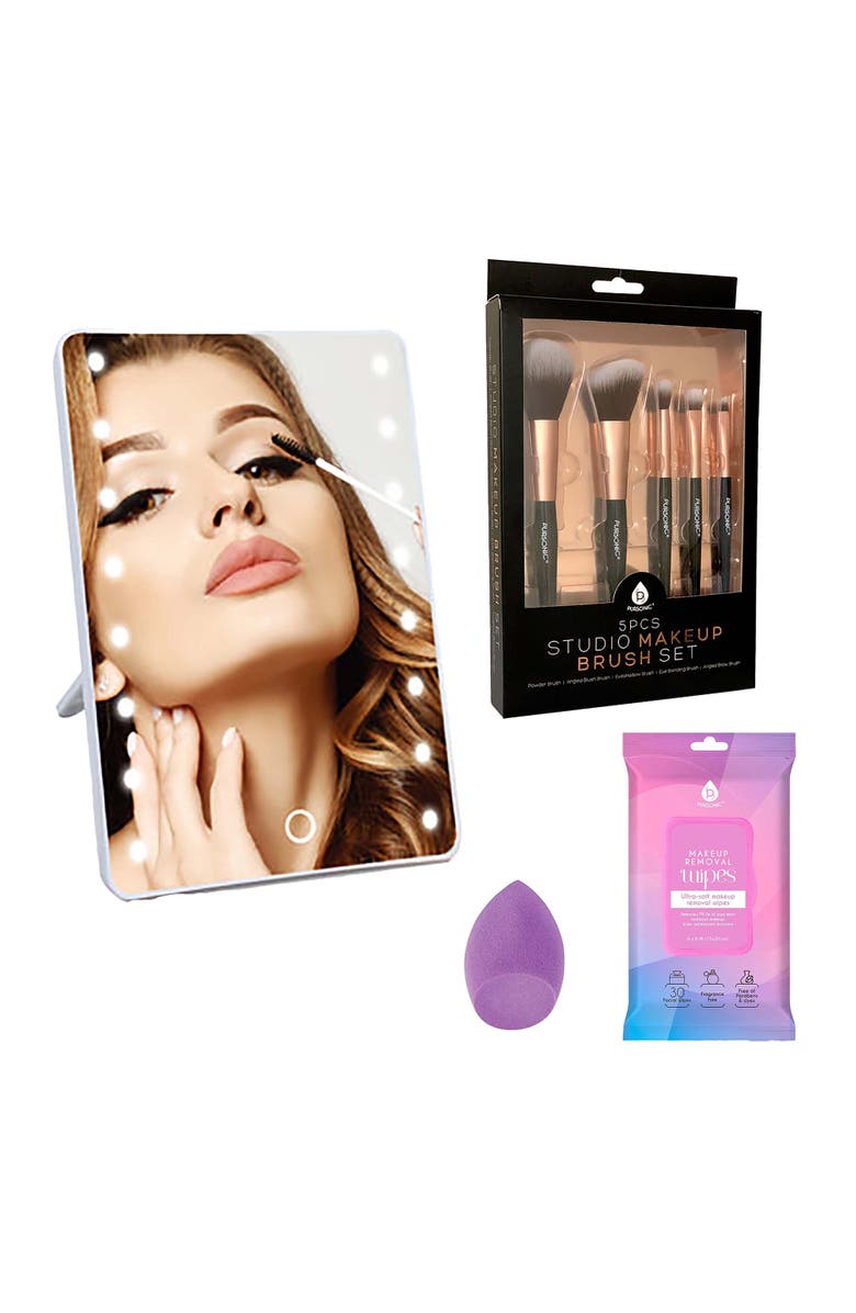 PURSONIC Makeup Essentials Set Brush Set, Wipes, Blender Sponge & Smart Vanity Mirror, Main, color, Multicolor