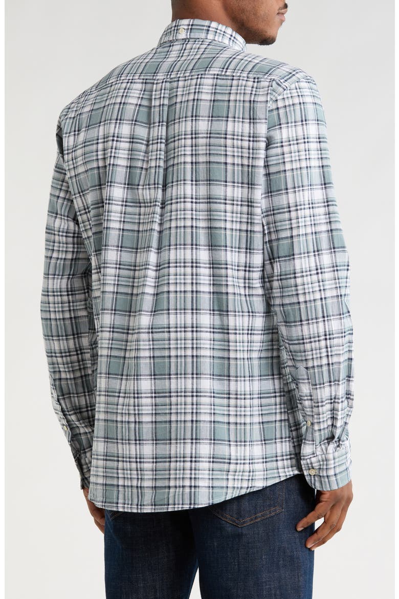 Bridgeport Tailored Fit Plaid Linen & Cotton Button-Down Shirt, Alternate, color, BLUE