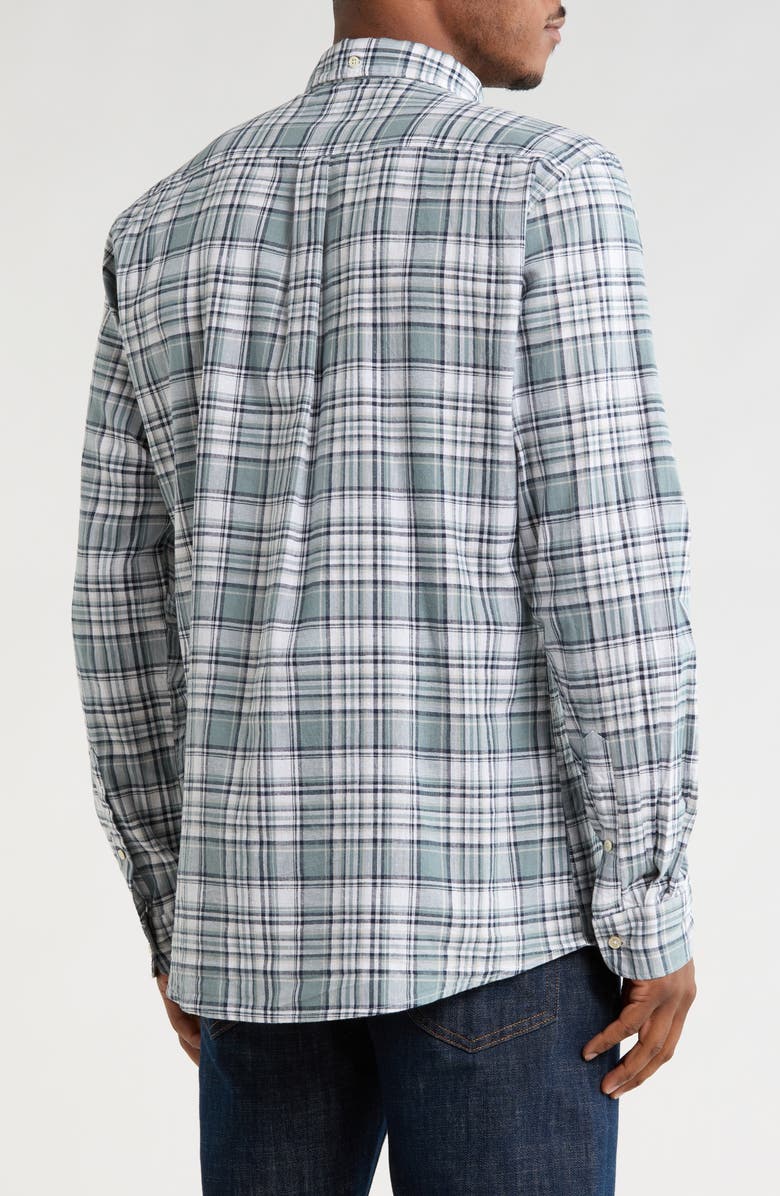 Barbour Bridgeport Tailored Fit Plaid Linen & Cotton Button-Down Shirt, Alternate, color, Blue