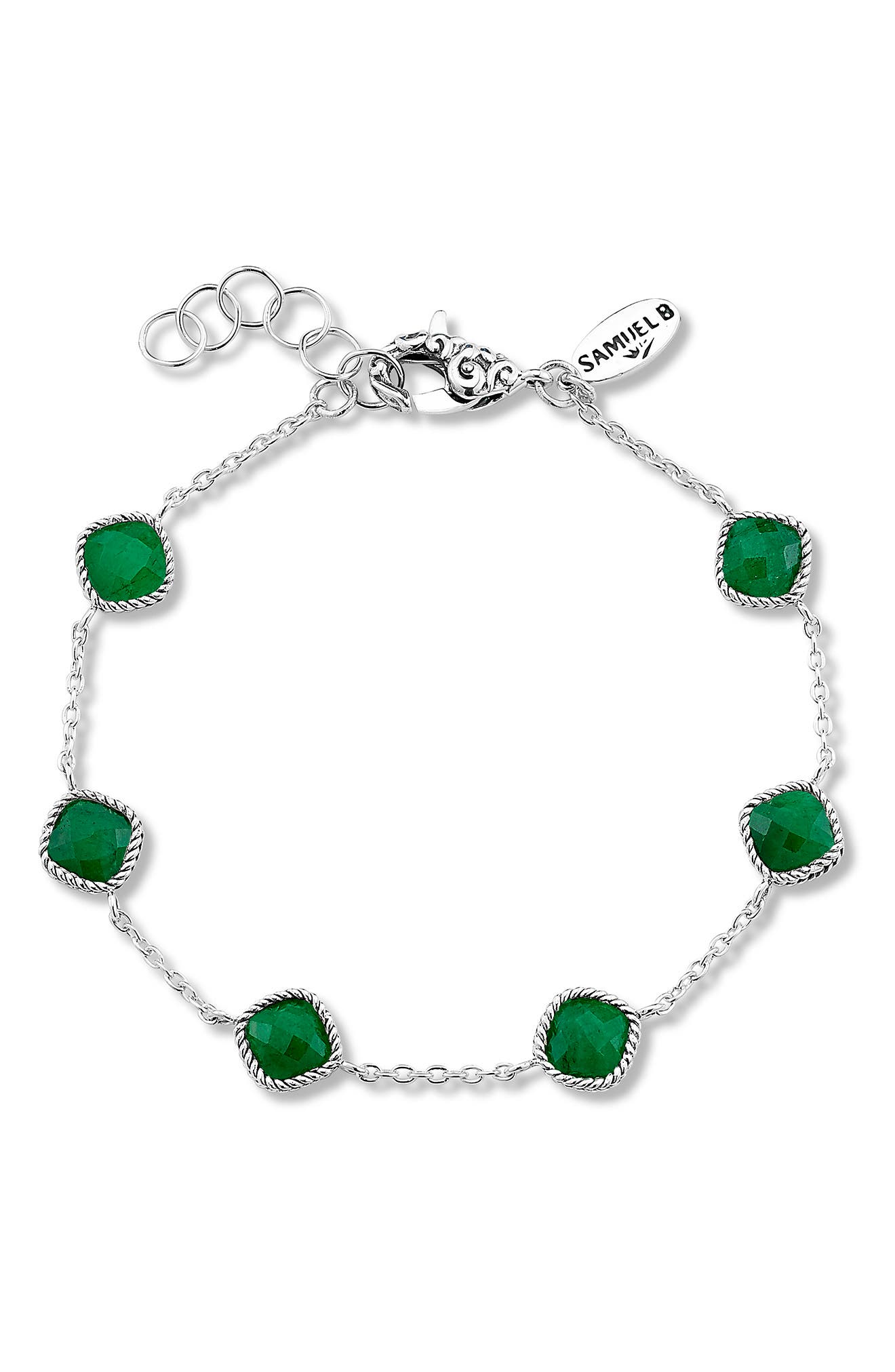 SAMUEL B. Sterling Silver Cushion Cut Semi-Precious Stone Station Bracelet