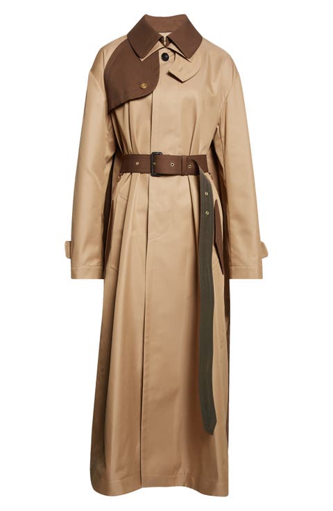 Colorblock Cotton Blend Gabardine Trench Coat