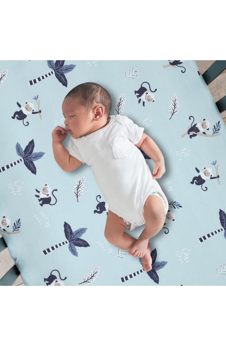 Lambs & Ivy Jungle Party 3-Piece Elephant/Monkey Baby Crib Bedding Set, Alternate, color, Blue