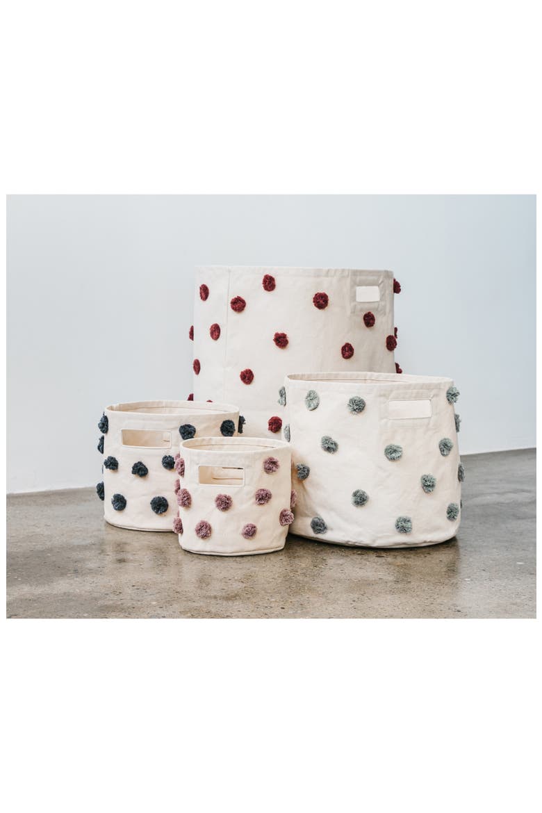 Pompom Canvas Bin, Alternate, color, SAGE