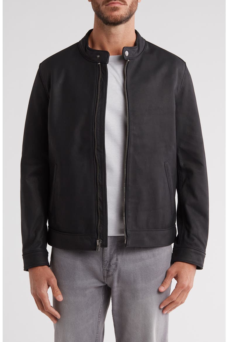 Cafe Leather Racer Jacket, Main, color, BLACK-MATE