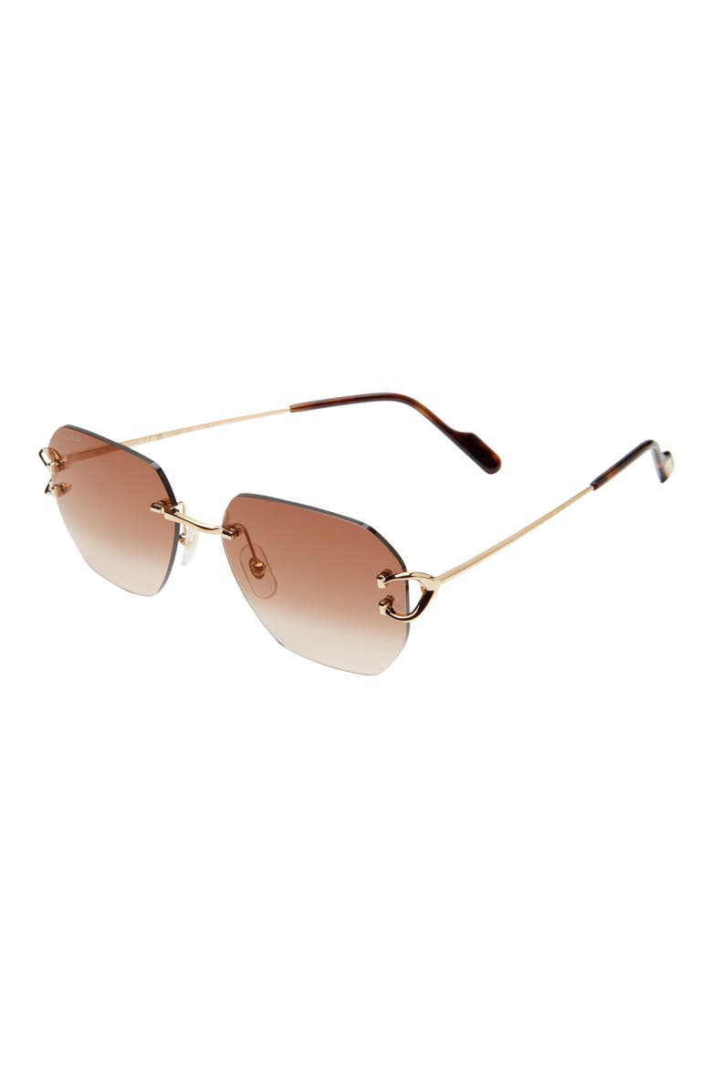 58mm Gradient Rectangular Sunglasses, Alternate, color, GOLD