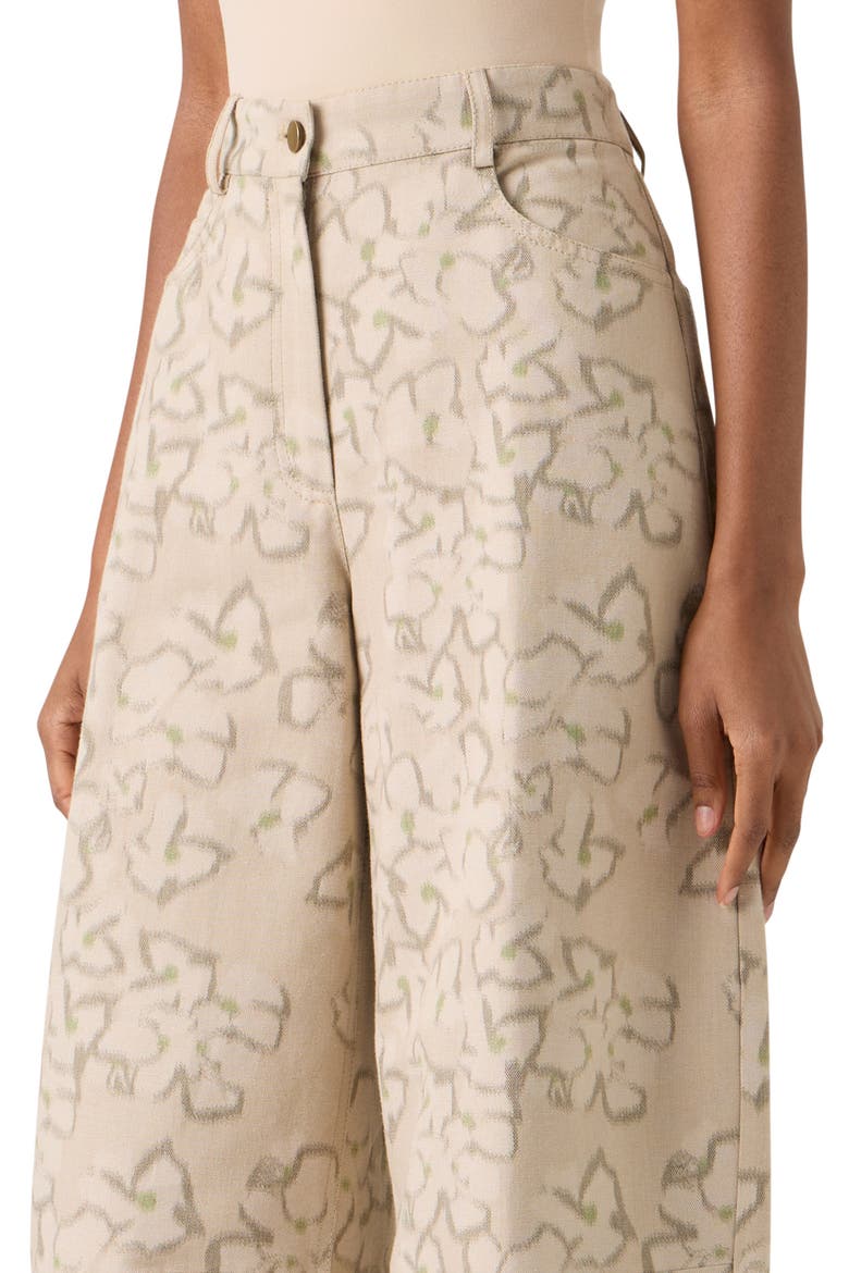 Ikat Floral Cotton Blend Canvas Barrel Leg Crop Pants, Alternate, color, BEIGE-OLIVE
