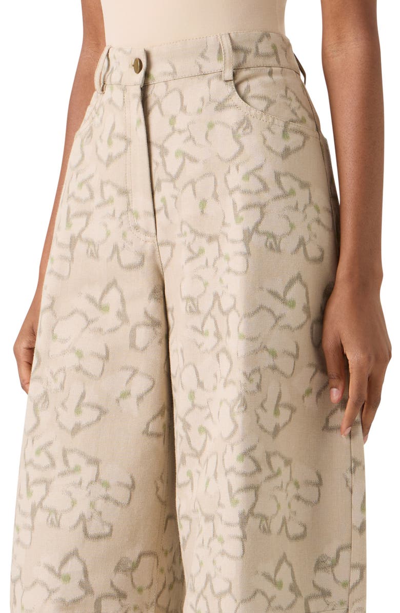 Akris punto Ikat Floral Cotton Blend Canvas Barrel Leg Crop Pants, Alternate, color, Beige-Olive