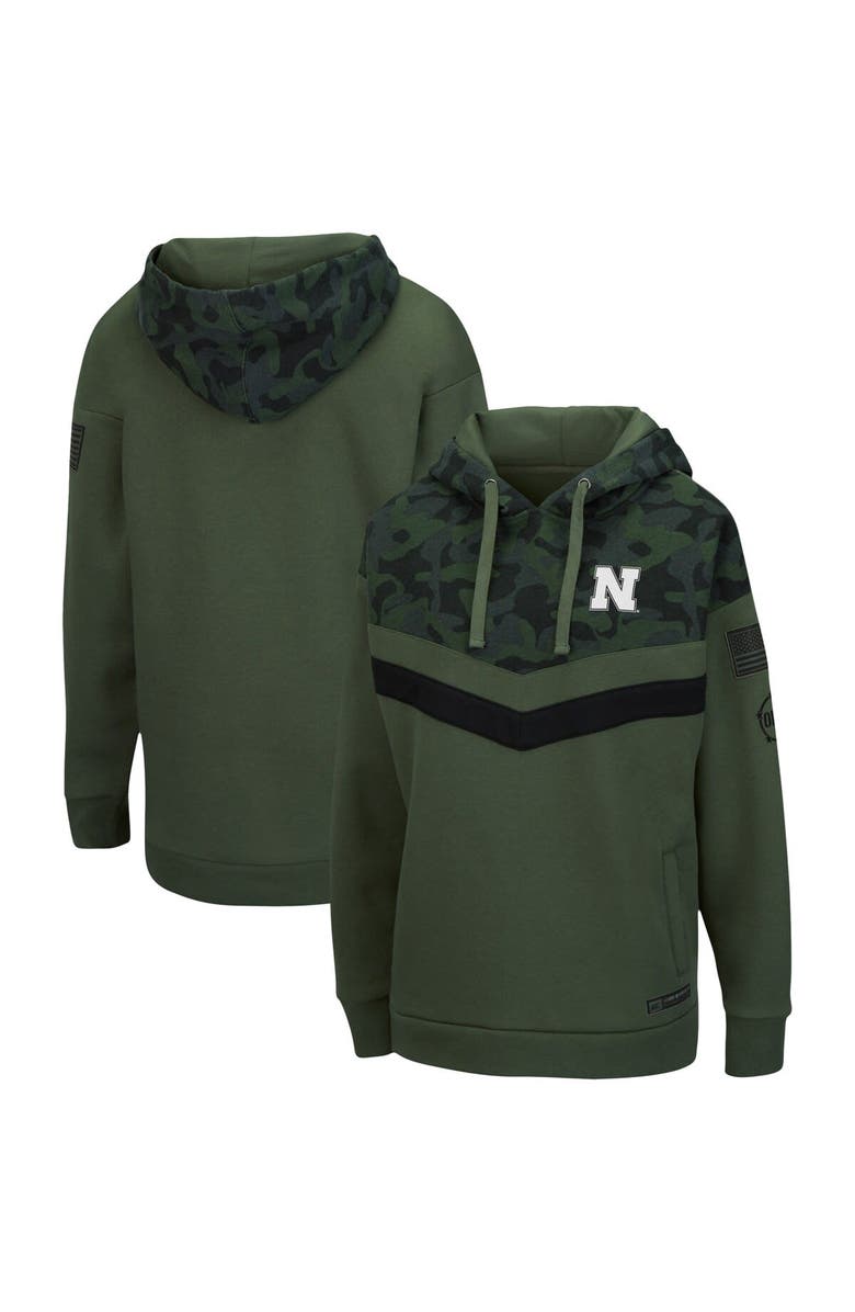 COLOSSEUM Women's Colosseum Olive/Camo Nebraska Huskers OHT Military Appreciation Extraction Chevron Pullover Hoodie, Main, color, Olive