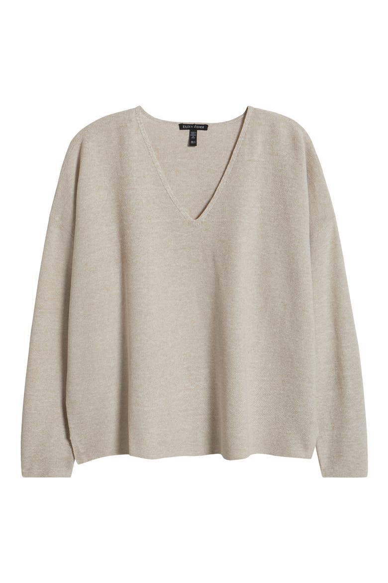 Organic Linen & Organic Cotton V-Neck Sweater, Alternate, color, UNDYED NATURAL