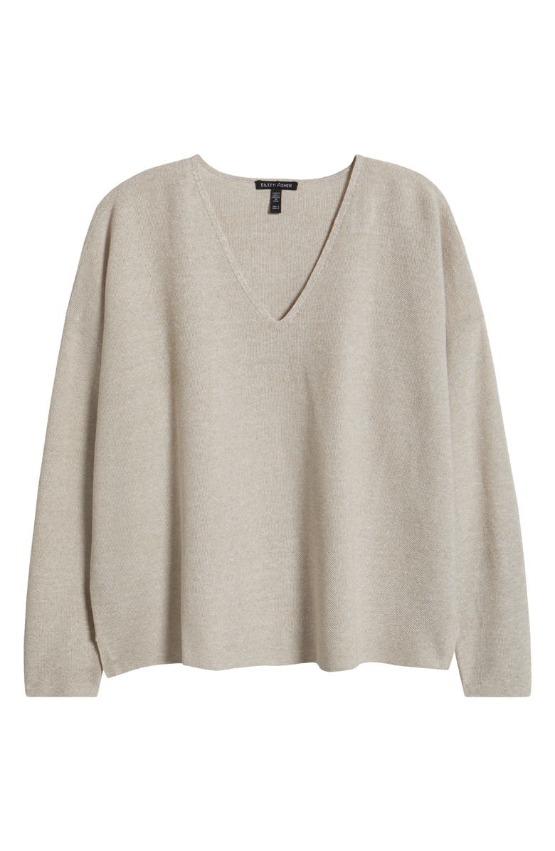 Eileen Fisher Organic Linen & Organic Cotton V-Neck Sweater, Alternate, color, Undyed Natural