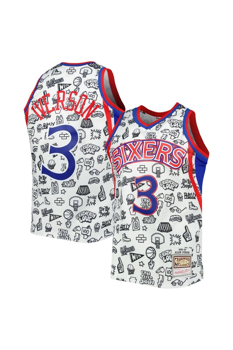 Men's Mitchell & Ness Allen Iverson White Philadelphia 76ers 1996/97 Swingman Jersey, Main, color, White