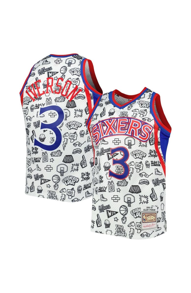 Mitchell & Ness Men's Mitchell & Ness Allen Iverson White Philadelphia 76ers 1996/97 Swingman Jersey, Main, color, 