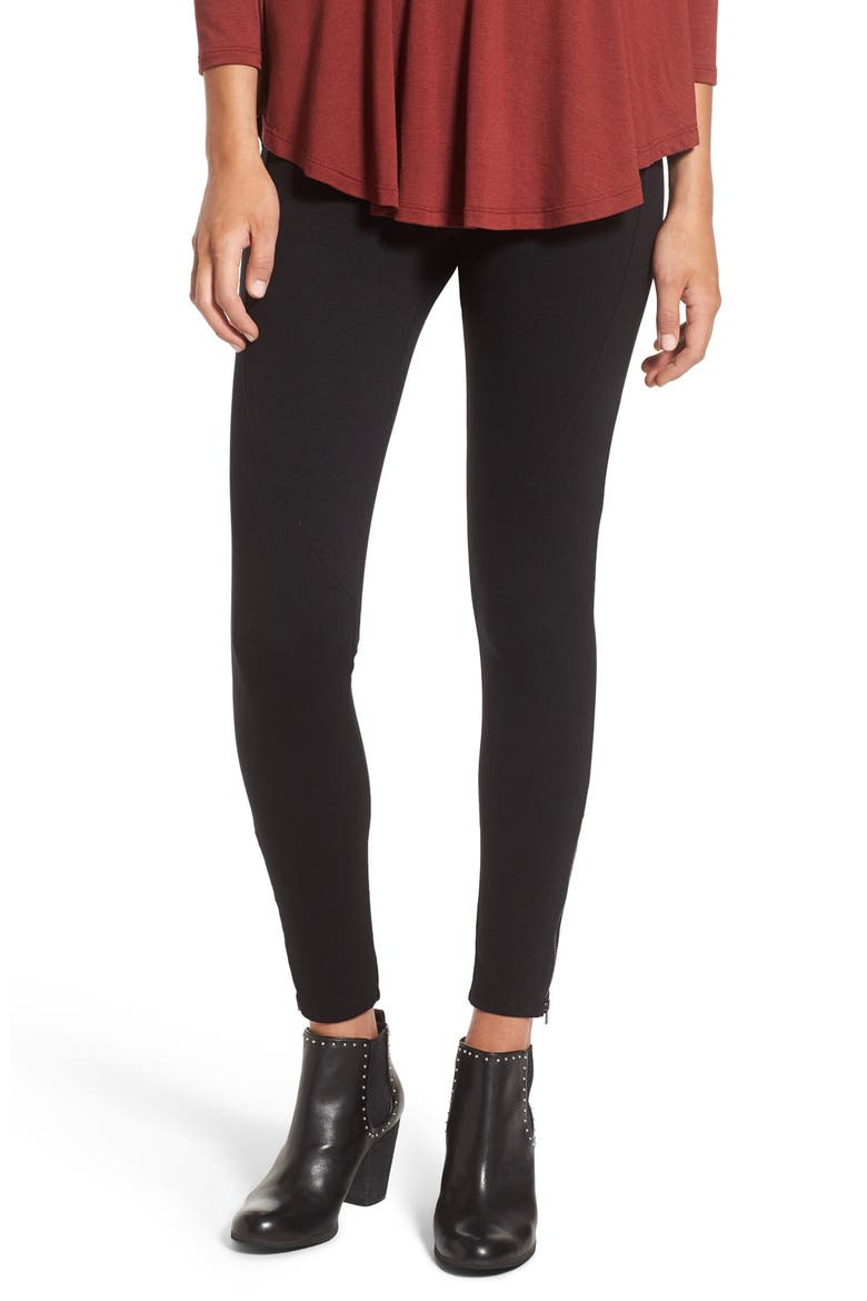 Zipper Leggings, Main, color, BLACK