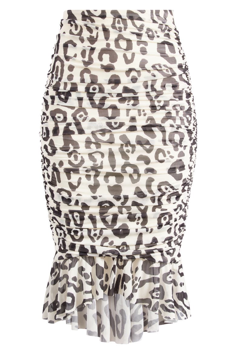 Ronica Ruched Mesh High-Low Skirt, Alternate, color, STARK LEOPARD
