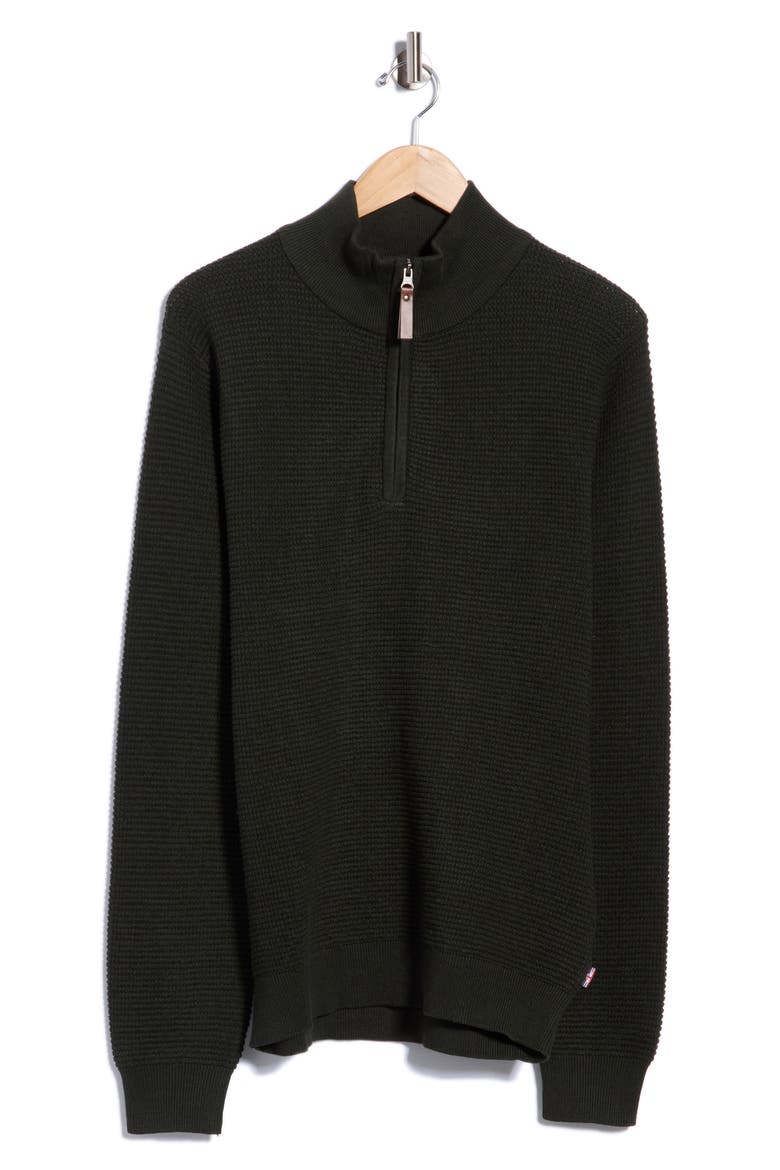 Mock Neck Quarter Zip Cotton Sweater, Main, color, GREEN