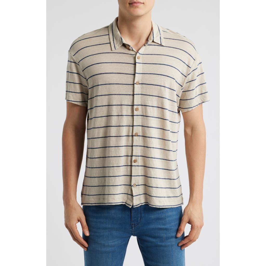 Alex Crane Ola Linen Knit Short Sleeve Button-up In Rio
