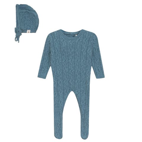 Boy Mix Cable Knit Romper and Bonnet
