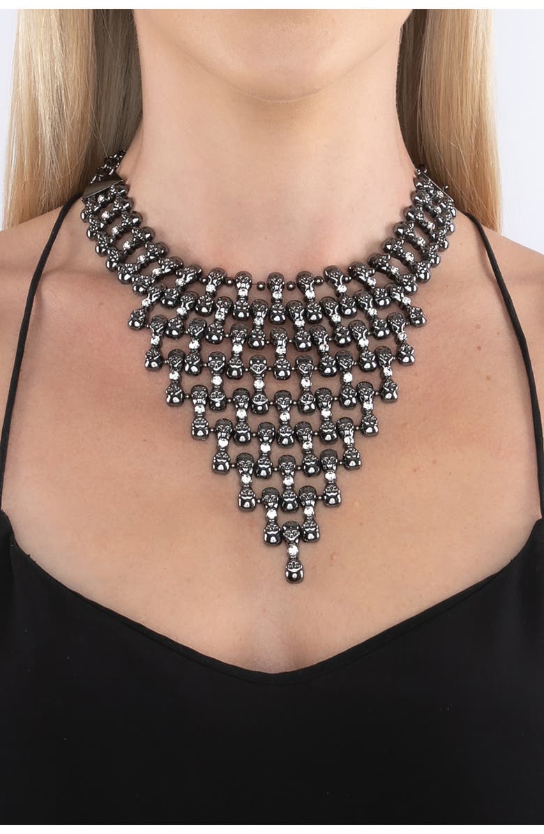 EYE CANDY LOS ANGELES Skull Statement Necklace, Alternate, color, Silver