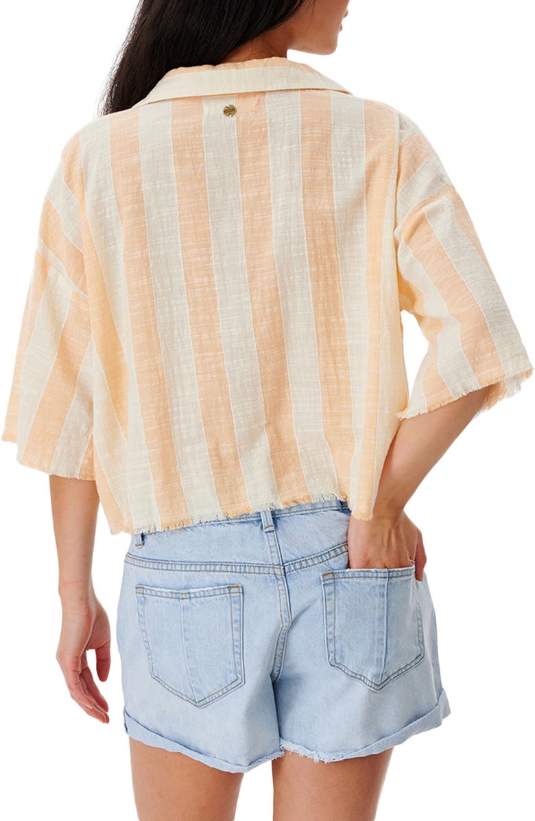 Rip Curl Havana Stripe Cotton & Linen Shirt, Alternate, color, Orange/ Bone