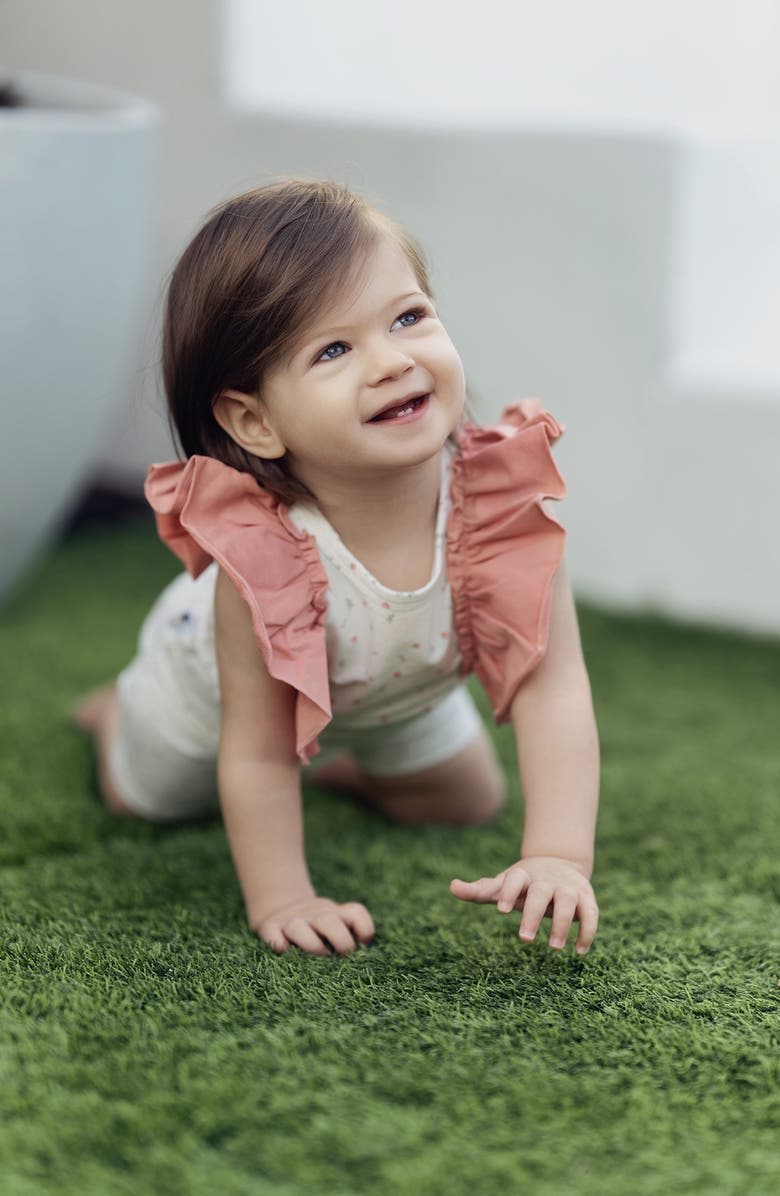 Manière Petals & Polka Dots Flutter Sleeve Top & Shorts Set, Alternate, color, 