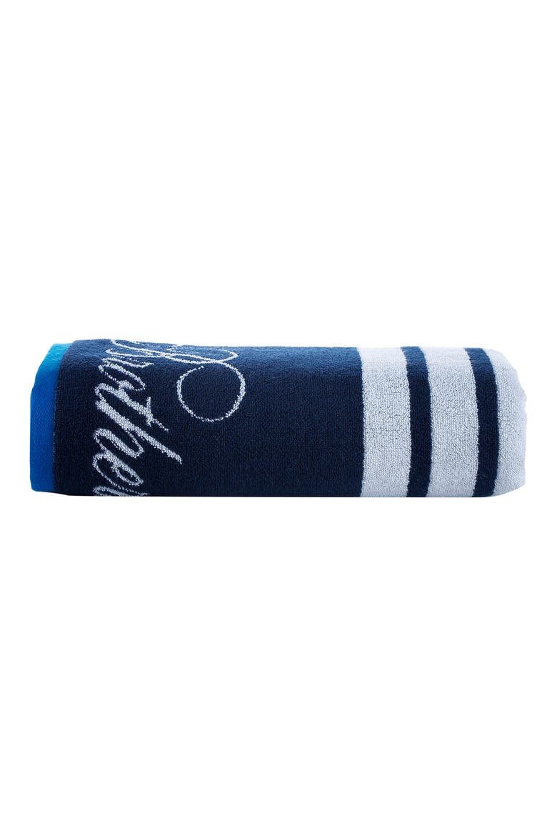 Nautical Blanket Stripe Bath Mat, Main, color, NAVY