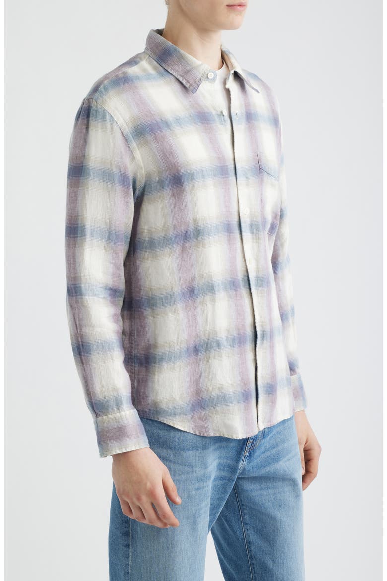 Linen & Organic Cotton Button-Up Shirt, Alternate, color, PURPLE OMBRE PLAID