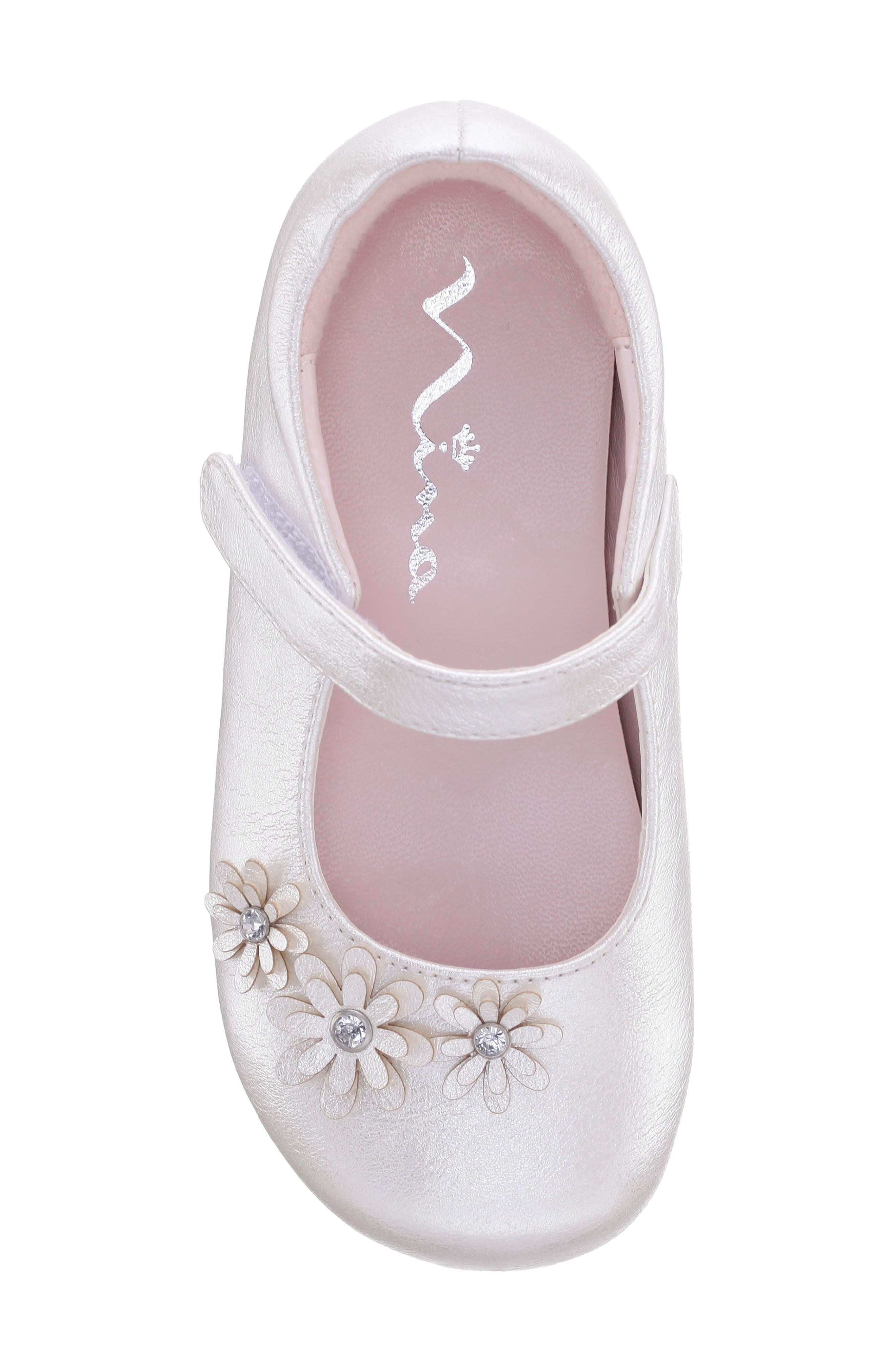 Nina Kids' Daisy Mary Jane Flat, Alternate, color, White Shimmer