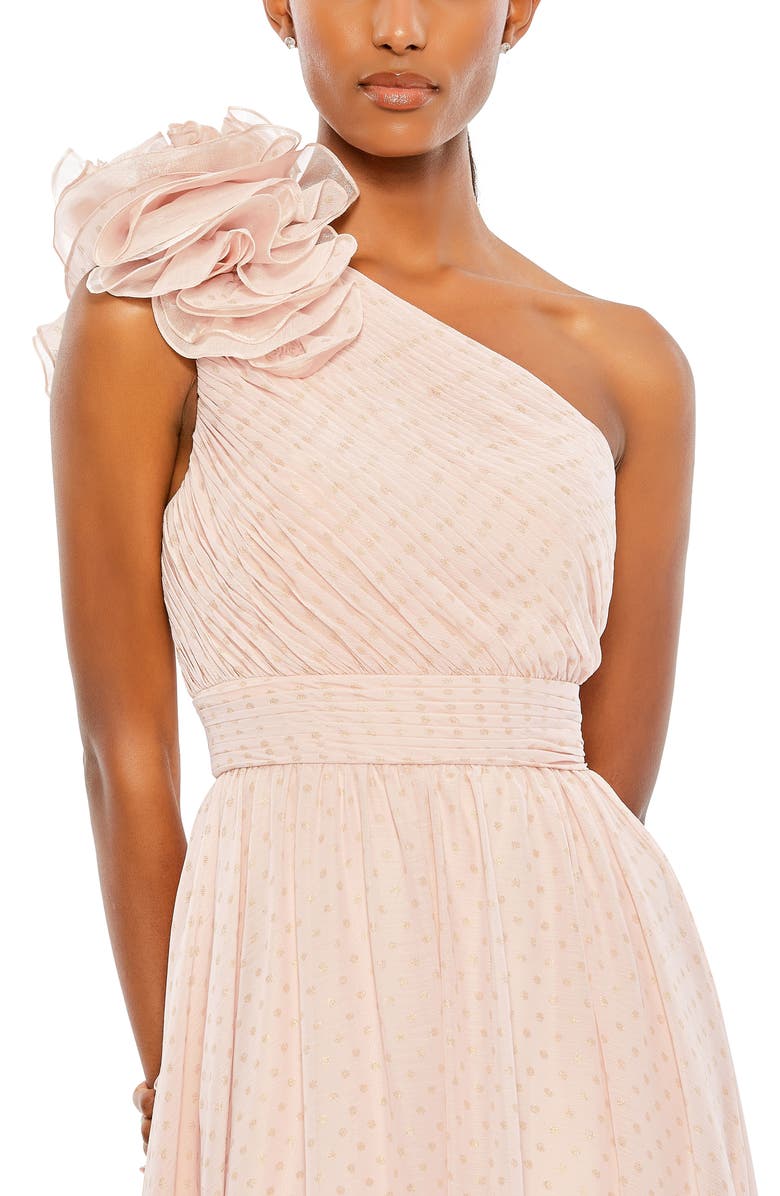 Mac Duggal Polka Dot Ruffled One Shoulder Gown, Alternate, color, Porcelain