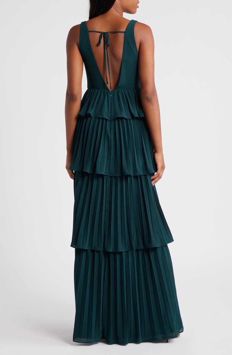 Lulus Tiered Gown Pleated, Alternate, color, Emerald Green