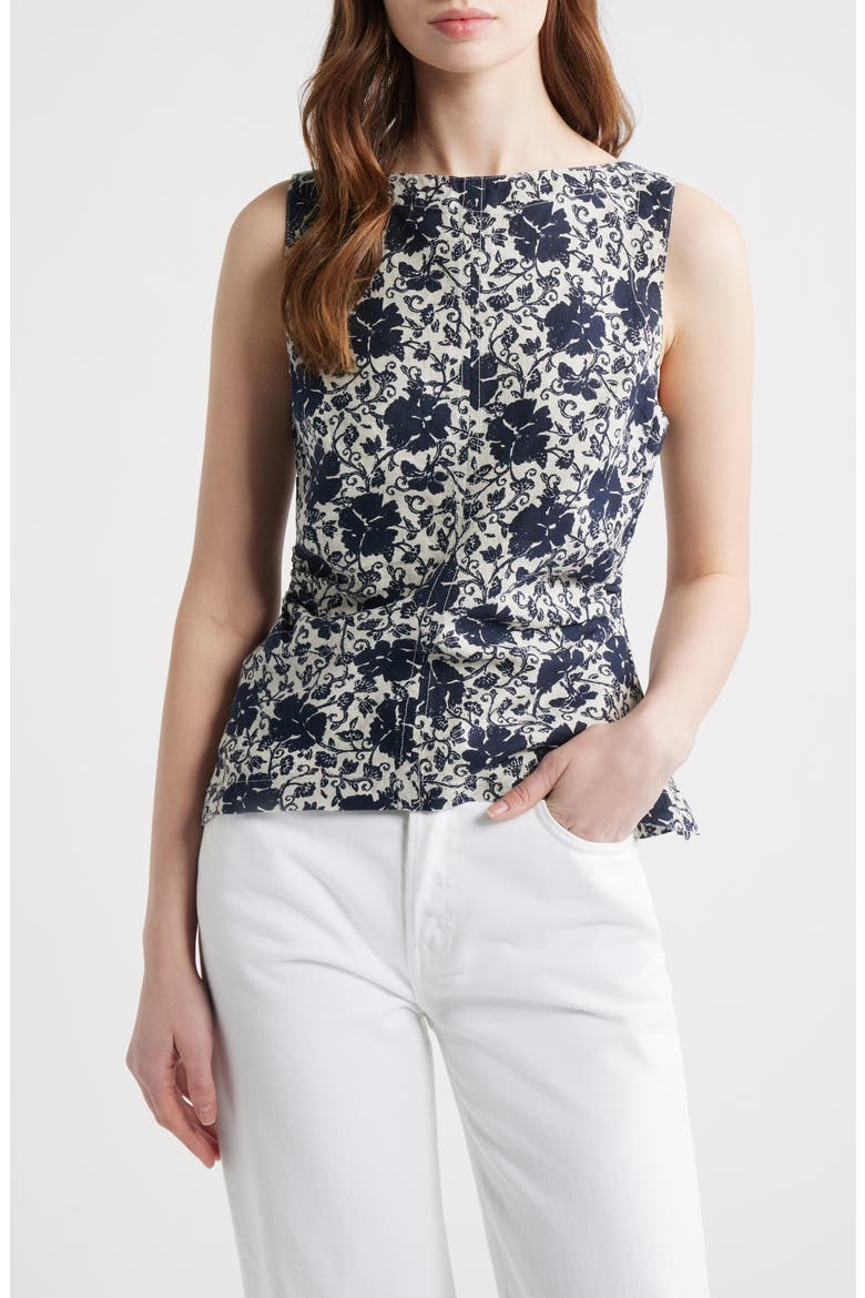 Cinched Boatneck Sleeveless Linen Top, Main, color, OAT