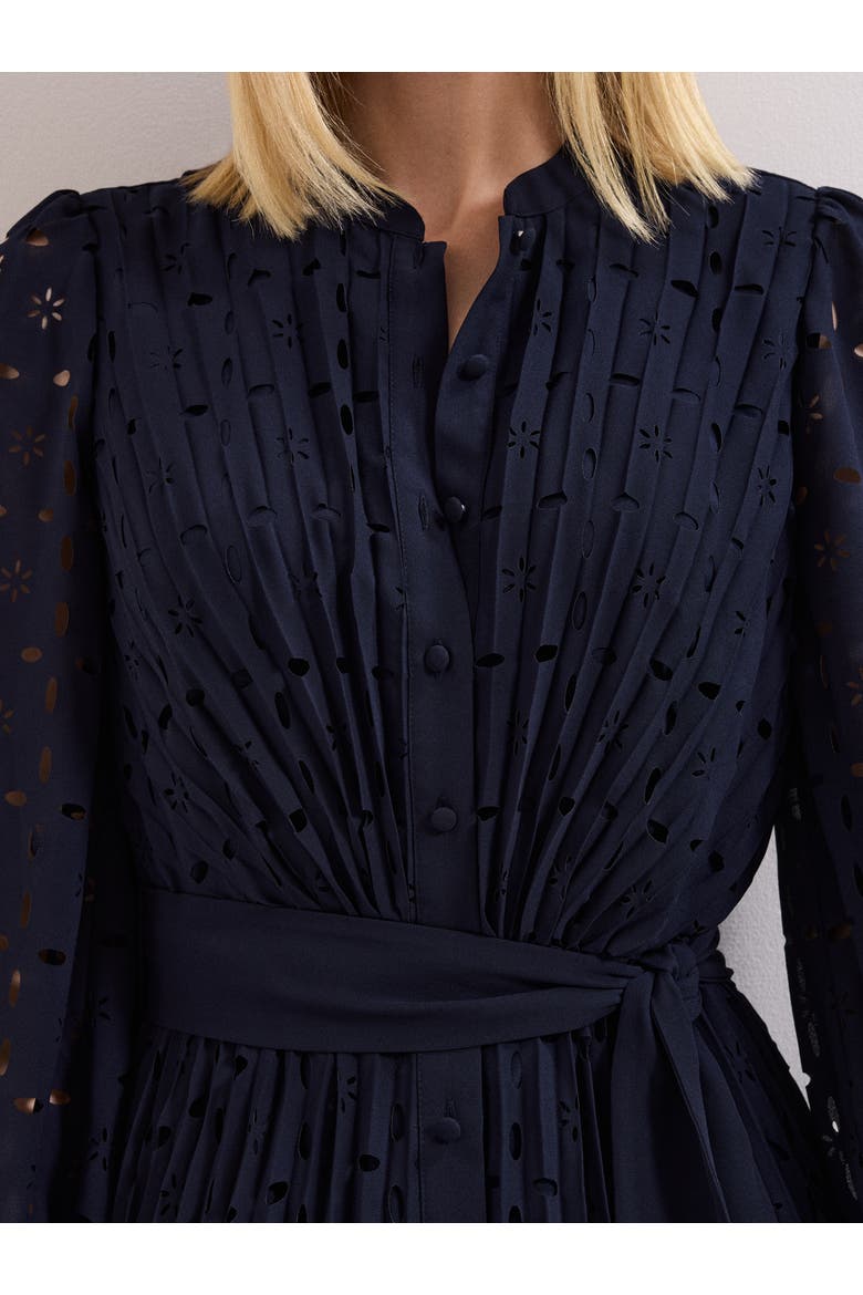 Marina Pleated Midi Dress, Alternate, color, Navy