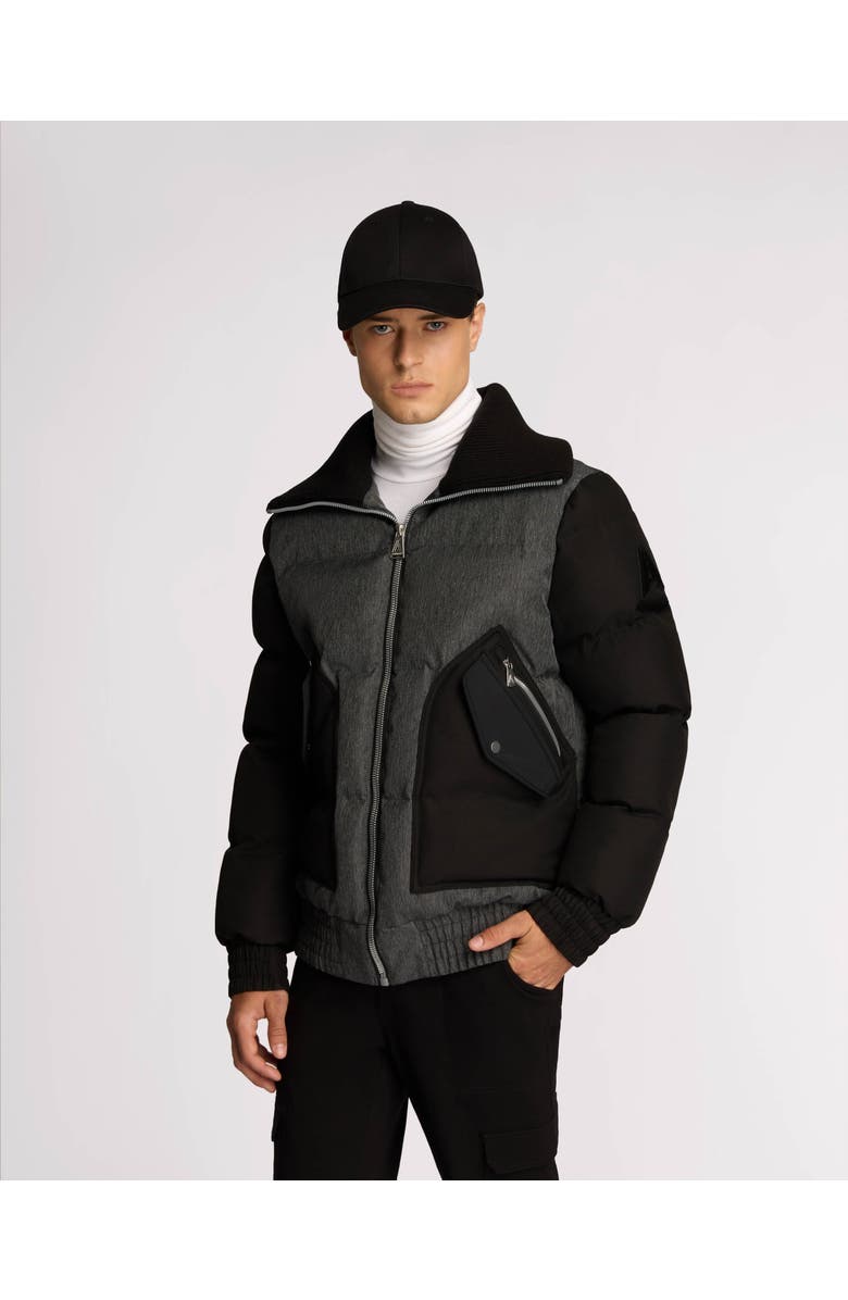Alpenhaus Sebonack Quilted Denim-Look Bomber Jacket with Fold-Over Ribbed Collar, Main, color, Black