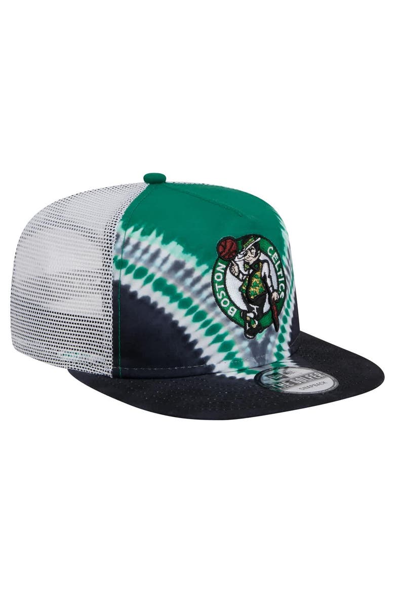 Men's New Era Black/Kelly Green Boston Celtics Throwback Dye Golfer Snapback Hat, Alternate, color, Black