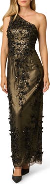 Adrianna Papell Floral Embroidered One-Shoulder Gown