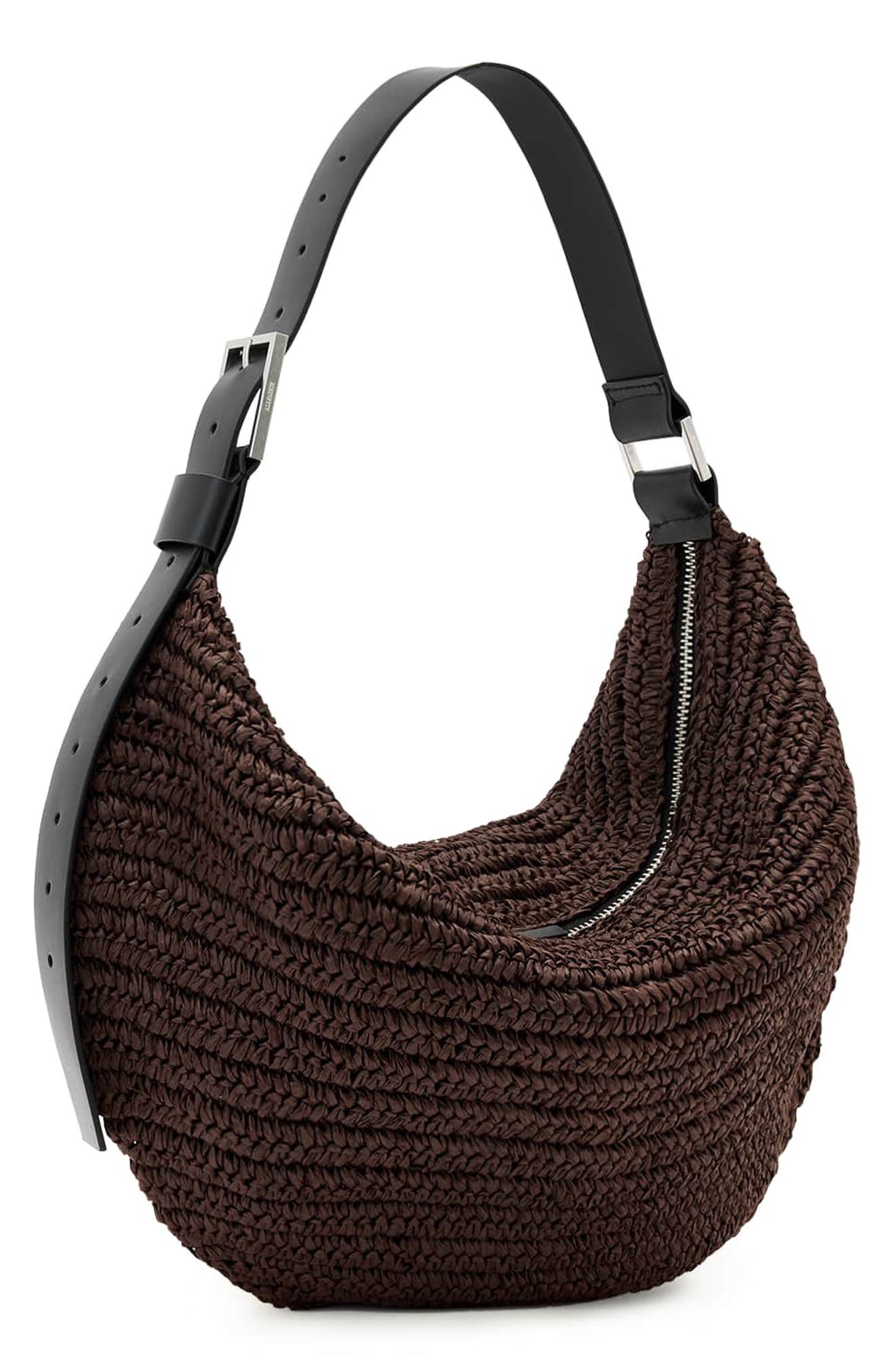 Luna Woven Straw Shoulder Bag, Alternate, color, COGNAC BROWN
