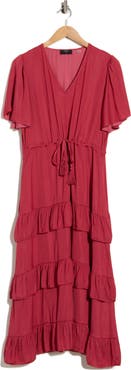 T Tahari Short Sleeve Tiered Maxi Dress