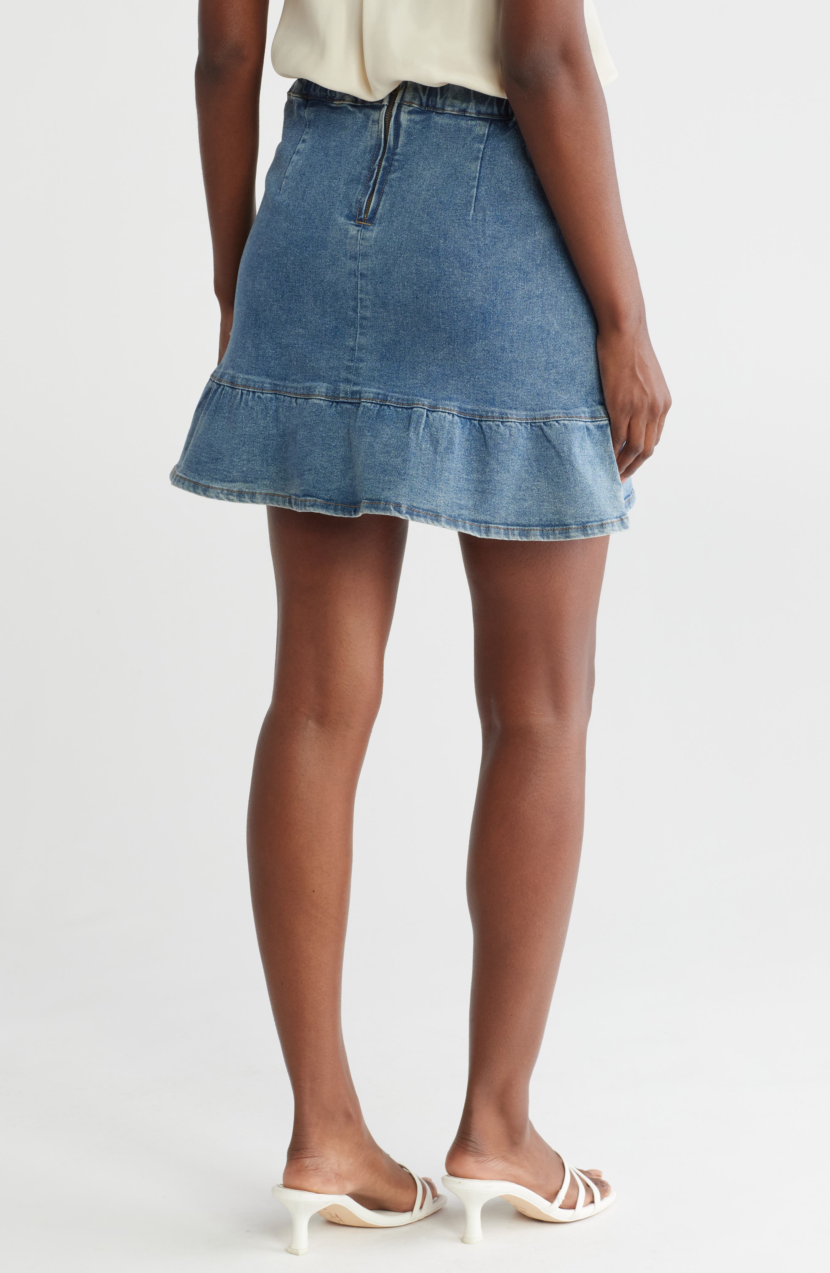 Unbalanced Ruffle Denim Miniskirt - image 2